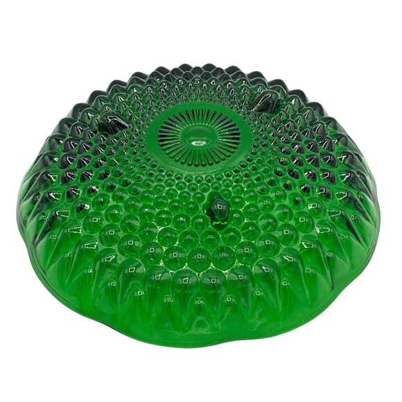 Vintage Emerald Green 3 Footed Hobnail Pressed Glass Dish Bowl Approx 6" - Picture 3 of 9